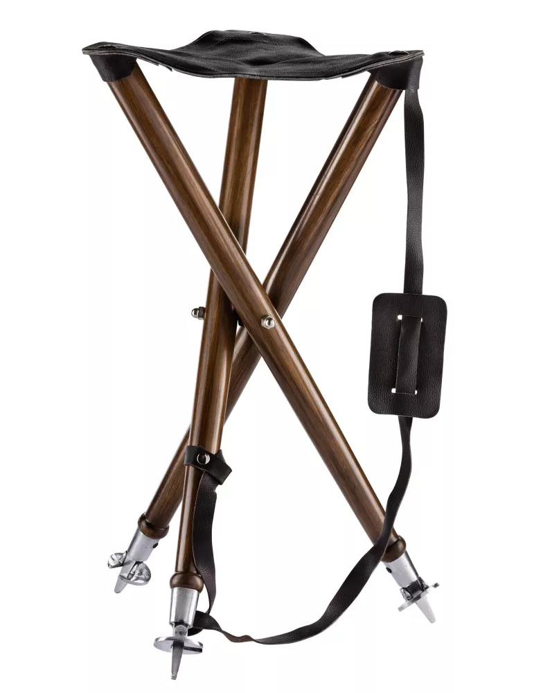 SIÈGE TRÉPIED PLIANT BOIS ETCUIR PIEDS ALU 85CM