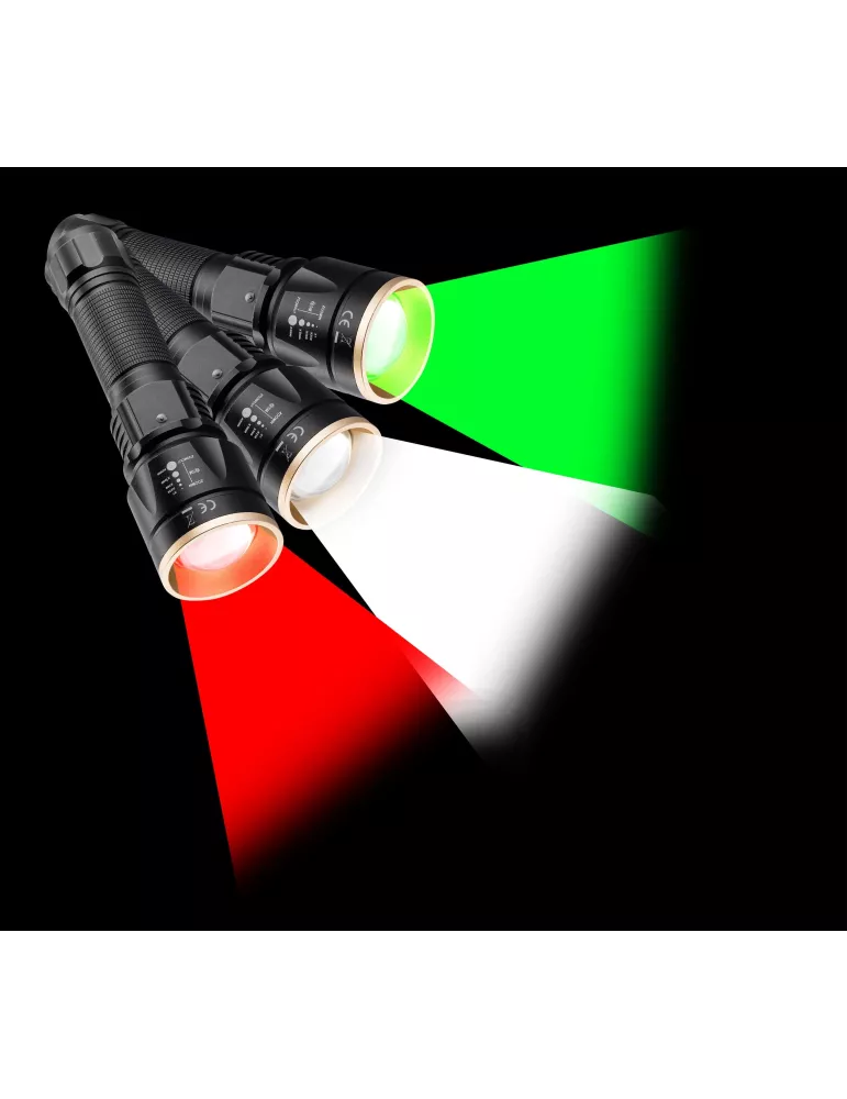 LAMPE TACTIQUE RECHARGEABLE NUM'AXES 3 LED BLANCHE/ROUGE/VERTE 1000 LUMENS