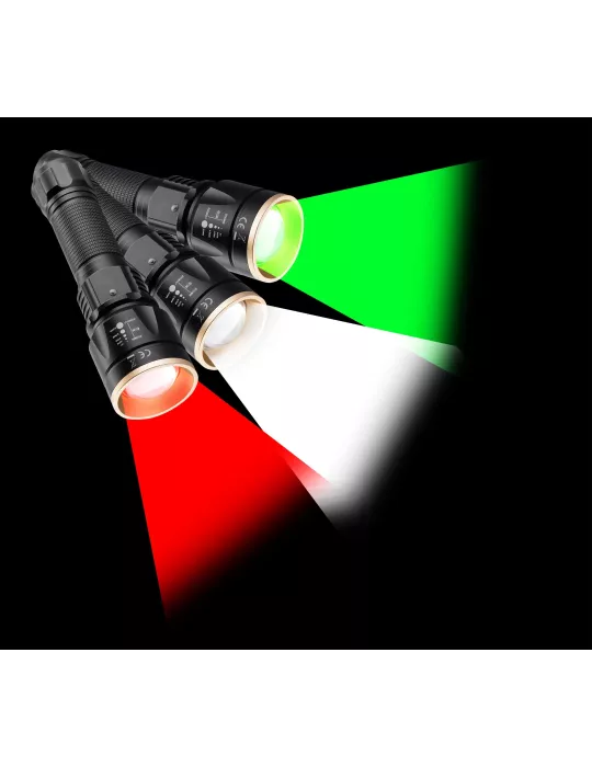 LAMPE TACTIQUE RECHARGEABLE NUM'AXES 3 LED BLANCHE/ROUGE/VERTE 1000 LUMENS