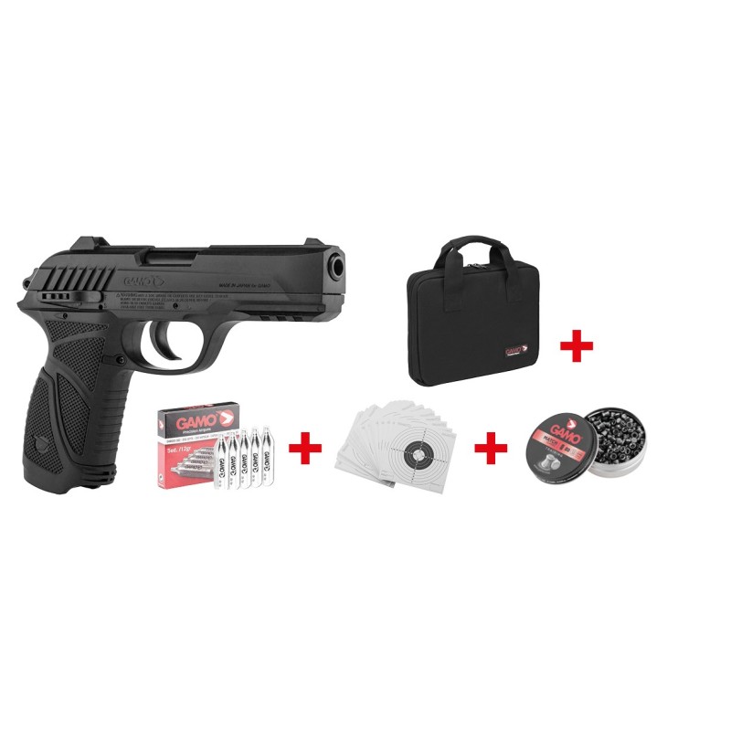 PACK CIBLE GAMO PISTOLET PT85 + HOUSSE DE TRANSPORT + 100 CIBLES + 250 PLOMBS MATCH + 5 CARTOUCHES DE CO2