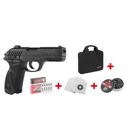 PACK CIBLE GAMO PISTOLET PT85 + HOUSSE DE TRANSPORT + 100 CIBLES + 250 PLOMBS MATCH + 5 CARTOUCHES DE CO2