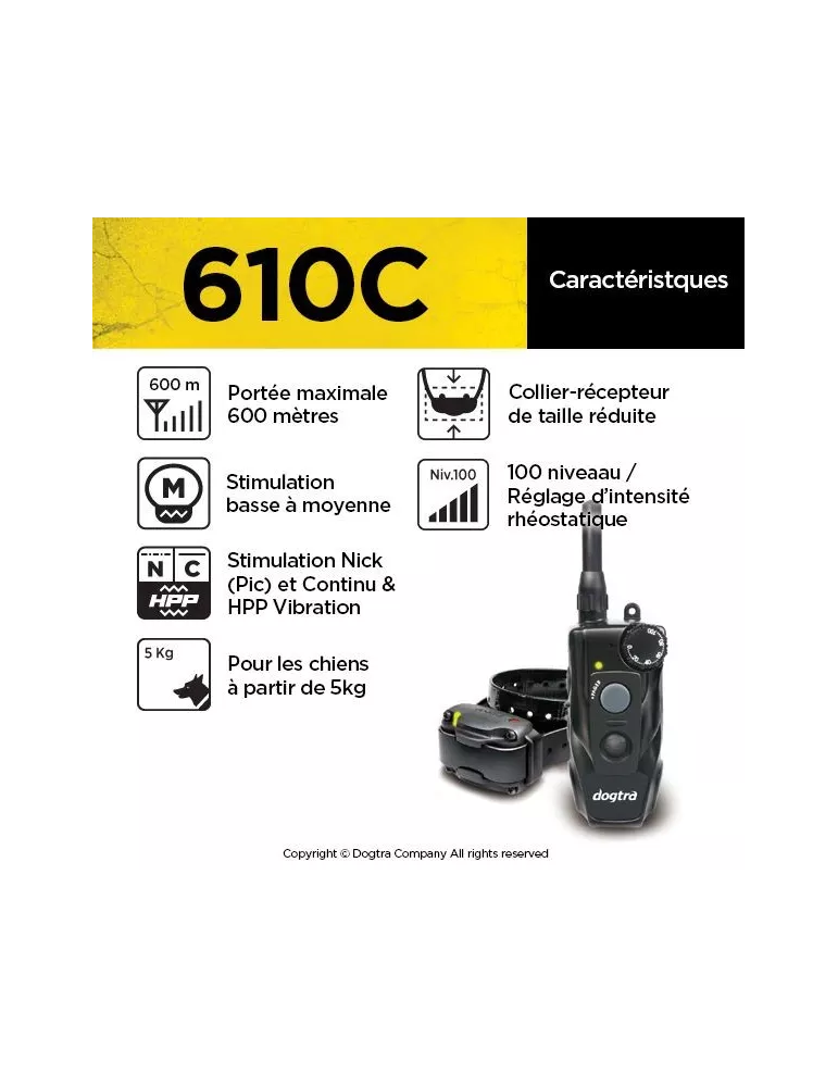 COLLIER DE DRESSAGE 610C DOGTRA 1 CHIEN - 600 M