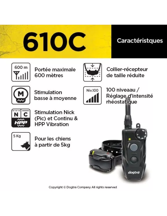 COLLIER DE DRESSAGE 610C DOGTRA 1 CHIEN - 600 M
