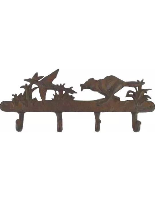 PORTE MANTEAU CHIEN ET FAISAN EN FONTE