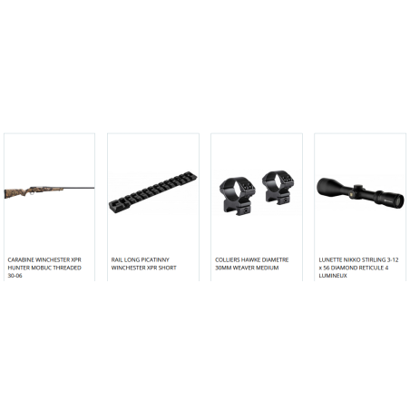 PACK CARABINE XPR HUNTER 30-06 + LUNETTE NIKKO STIRLING 3-12X56 + RAIL LONG PICATINNY + COLLIERS WEAVER MEDIUM